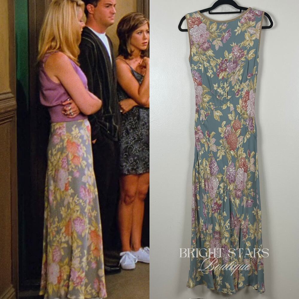 Super Rare Floral Maxi Dress ALT ASO Phoebe Buffay Friends Green Sleeveless VTG - Picture 2 of 10